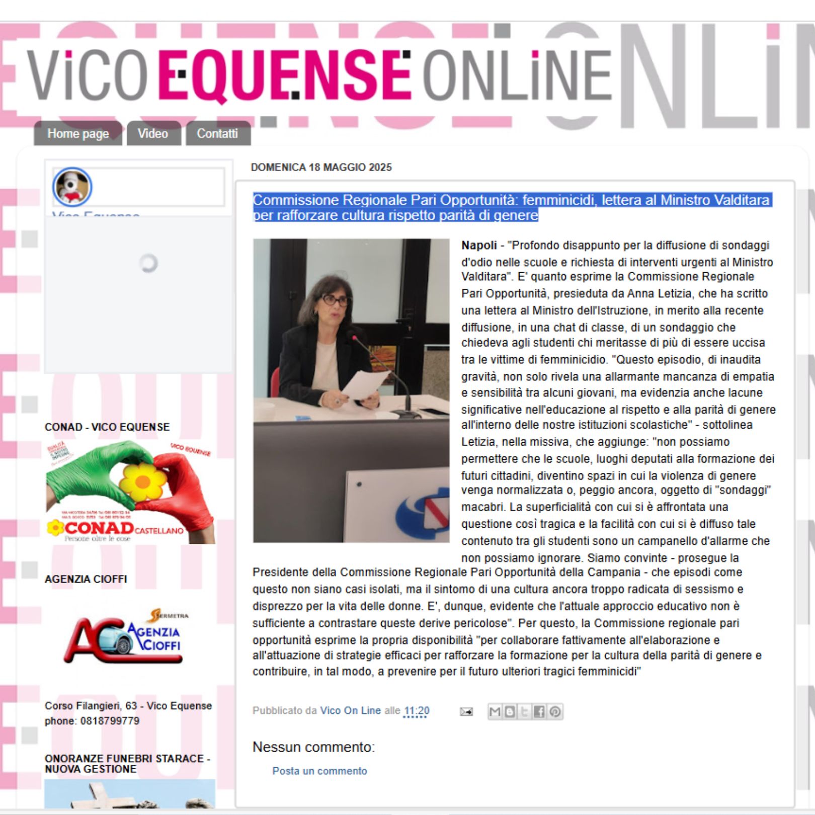 vicoequenseonline - Commissione Regionale Pari Opportunità: femminicidi, lettera al Ministro Valditara per rafforzare cultura rispetto parità di genere